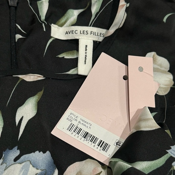 NEW Avec Les Filles Black and Floral Print Ruffle Mini Dress Women's Size 2 - Picture 8 of 11